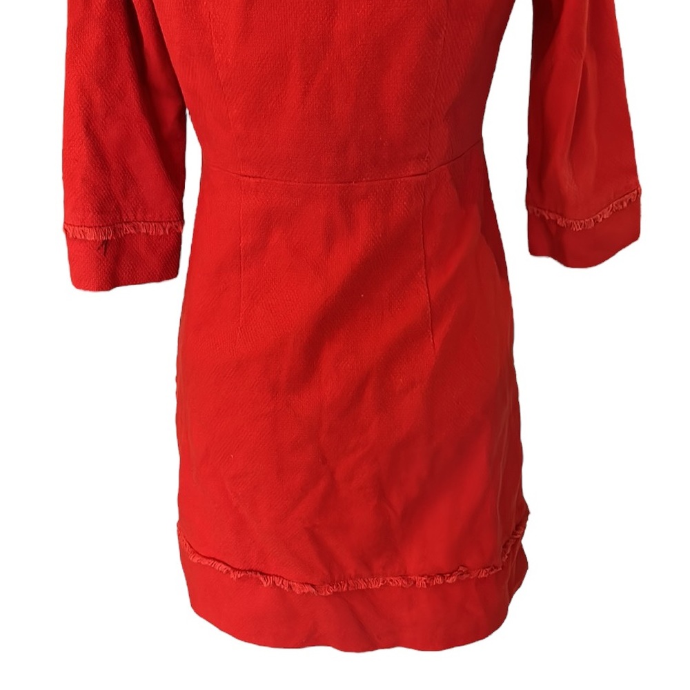 Boden Red Orange Textured Fringe Hem Mini Dress - 6 - Picture 9 of 15
